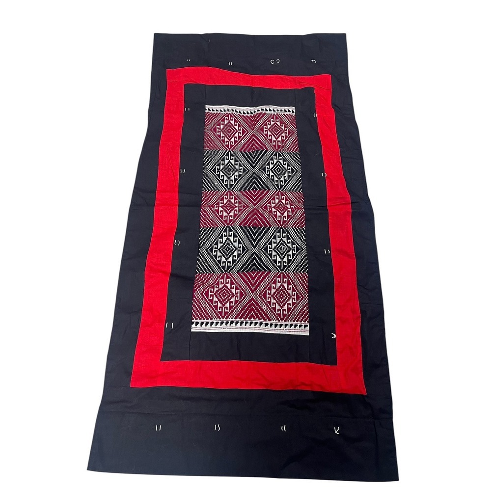Handwoven Laotian Textile Wall Hanging Black White Red Lao 60" x 30"